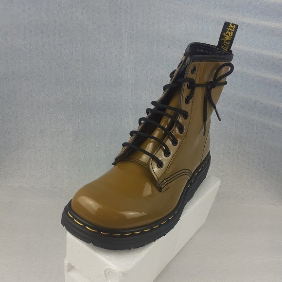 Mustard Yellow Docs, Dr. Martens PATENT LEATHER WATERPROOF Boot Made in England - Picture 2 of 9